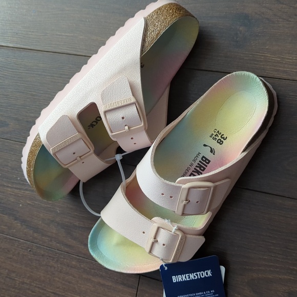 Birkenstock ARIZONA VEGAN Slide Sandals In OMBRE LIGHT ROSE - Picture 4 of 11